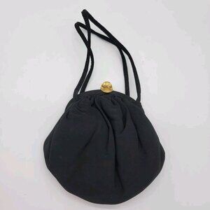 JR Florida Vintage Black Fabric Kiss Lock Handbag With‎ Attached Coin Purse USA